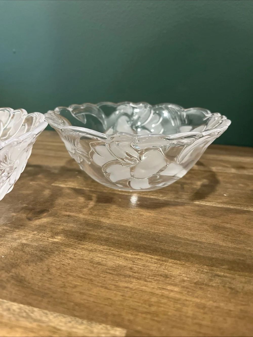 Clear Floral Glass Serving Bowls - Elegant Set of 2